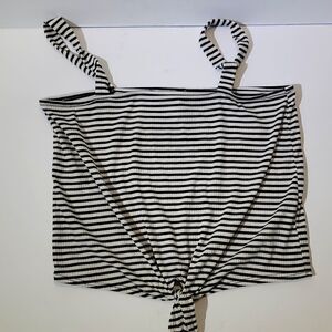 𝅺CAUTION To The Wind Women's Y2K Striped Black & White Crop Top